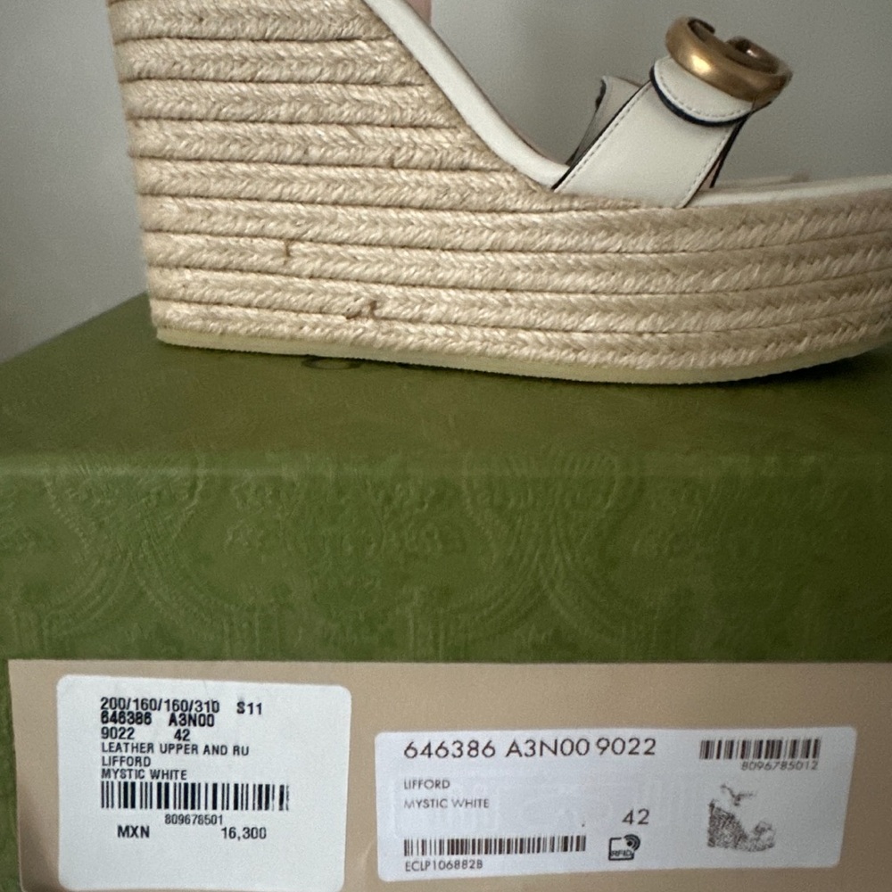 GUCCI Lifford Calfskin Aitana Espadrille Platform 130mm Wedges 42 Mystic White - Picture 8 of 8